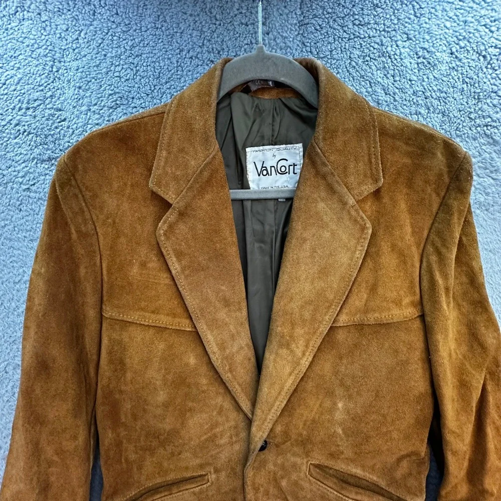 VTG Van Cort Mens 36 Suede Leather Blazer Jacket Brown Western Made in USA